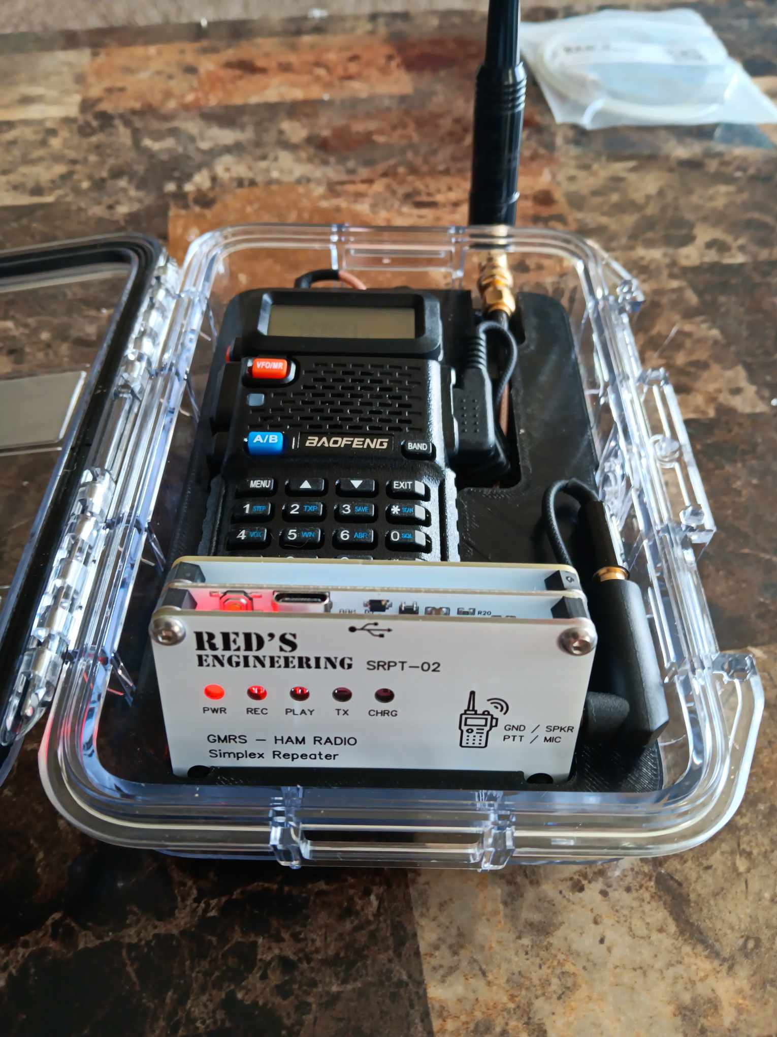 Red's Engineering SRPT-02 GMRS repeater in Pelican case setup 1